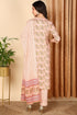 Plus Size Peach Pure Cotton Floral Printed Straight Suit Set
